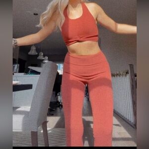 Fabletics Yoga Pants & Tank with Knot Burnt Orange Set Size M